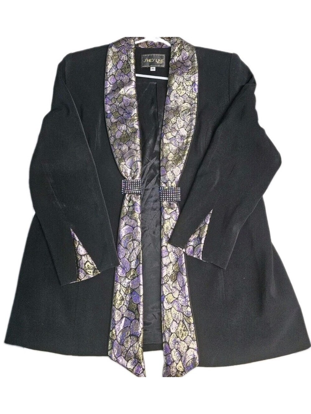 She's Line Black Evening Jacket Metallic Purple Gold Snakeskin Rhinestone Sz 16